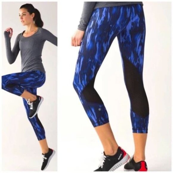 Lululemon Pace Rival 22" Crop Leggings Sz 4 Painted Animal Sprinkler Blue - Picture 1 of 8